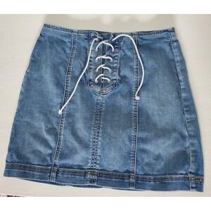 Pacsun Denim Mini Skirt Lace Up Front Light Wash Women's‎ Size 27
